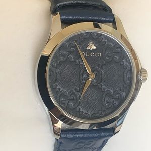 Gucci G-Timeless Dark Blue GG Debossed Dial Watch